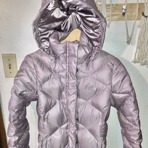 North Face 550 Goose Down Parka Puffer Hooded Jacket Lilac Womens XS Extra Small